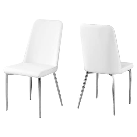 Monarch Specialties Dining Chair, Set Of 2, Side, Upholstered, Kitchen, Dining Room, Pu Leather Look, White, Chrome I 1033